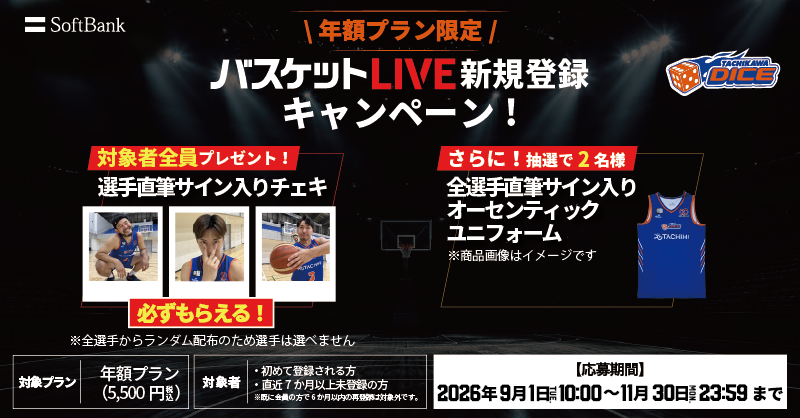 バスケットLIVE新規登録キャンペーン実施中！必ずもらえる！対象者全員に選手サイン入りチェキプレゼント！